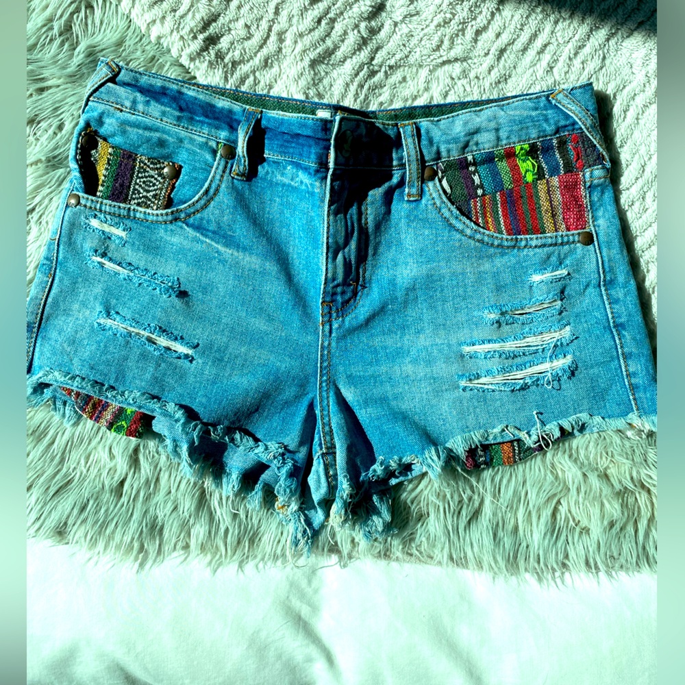 Free People Baha Aztec Bohemian Denim Shorts
